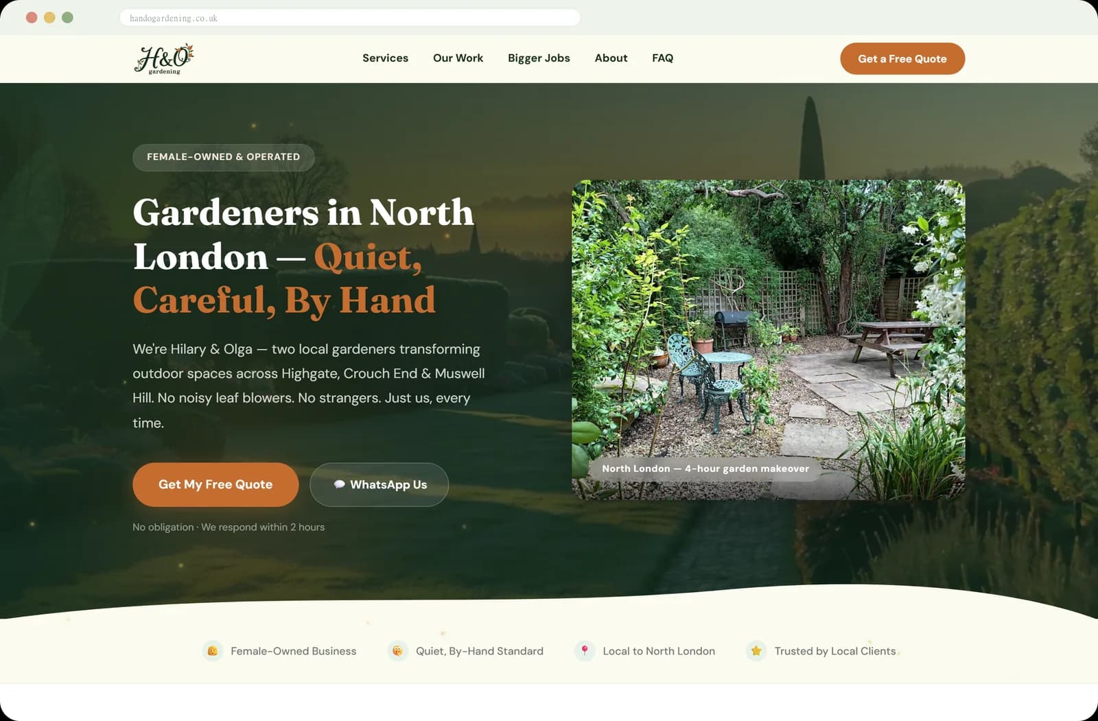 The live H&O Gardening website Rise Advantage built — handogardening.co.uk